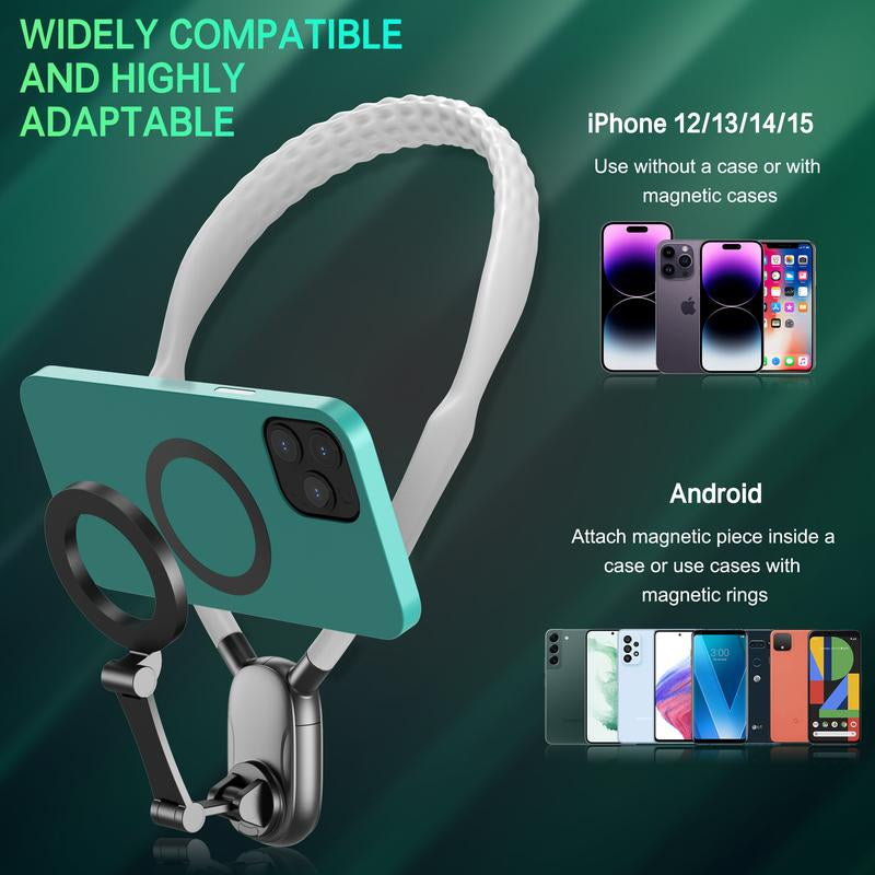 Magnetic Neck Mount for Phones - Hands-Free Pov/Vlog Holder, Chest Strap for Iphone 16 15 14 13, Android, Action Cameras, and Smartphone Accessories