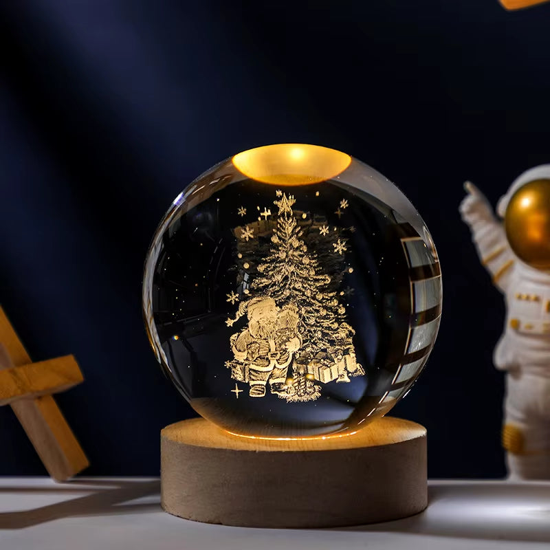 6/8Cm 3D Crystal Ball Planet Night Light Laser Engraved Solar System Globe Astronomy Festival Gifts Home Desktop Decoration