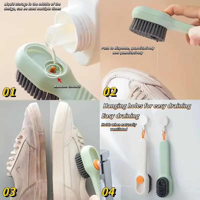 1Pc Multi-Function Automatic Spot Shoe Brush Soft Hair Hand Pressure Hanging Hole Suitable for Clothing Carpet Plastic Handles