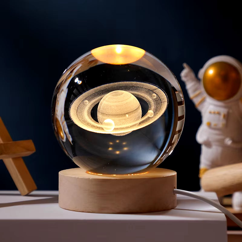 6/8Cm 3D Crystal Ball Planet Night Light Laser Engraved Solar System Globe Astronomy Festival Gifts Home Desktop Decoration