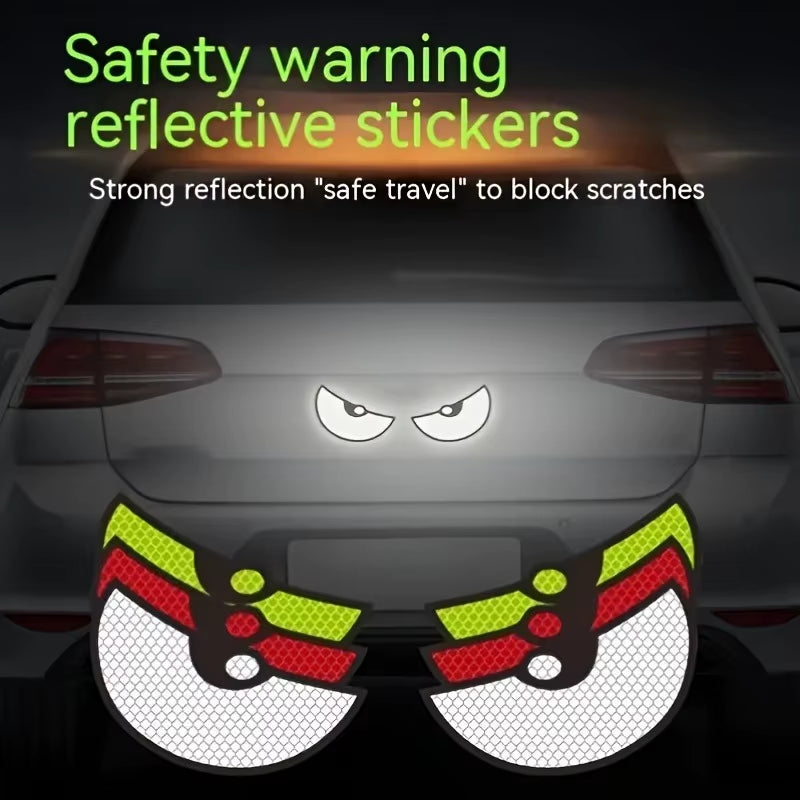 2Pcs Car Demon Eye Reflective Stickers Motorcycle Improve Vehicle Visibility at Night and Driving Safety