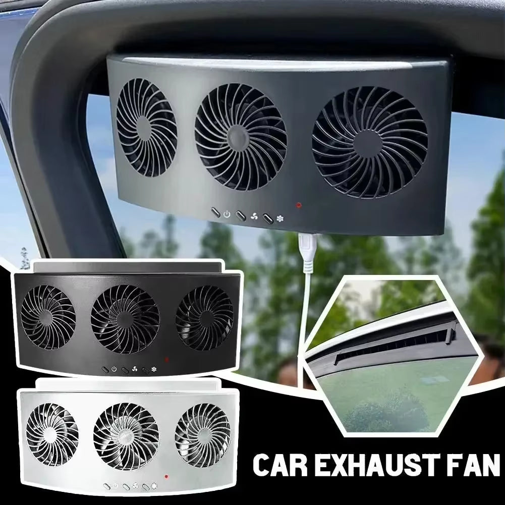 Solar Car Fan USB Rechargeable Exhaust Fan Air Circulation Cooling and Heat Dissipation High Wind Power 2/3 Head Ventilation Fan