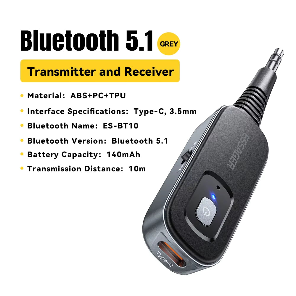 Bluetooth 5.1 Audio Receiver Transmitter 3.5MM 3.5 AUX with Mic Stereo Music Wireless Adapter for PC TV Car Speakers